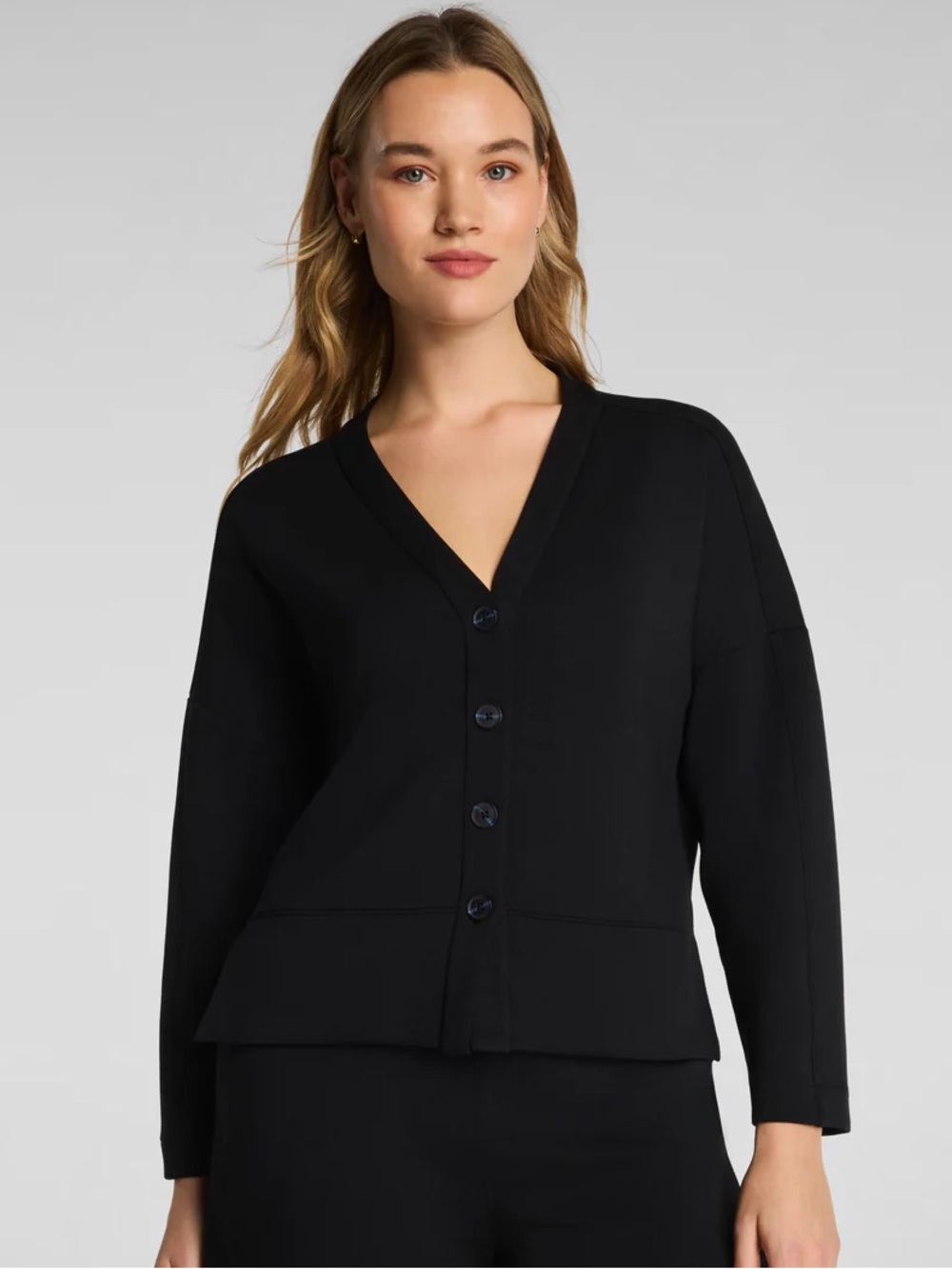 SPANX Air Essentials Black Button Front Cardigan Super Soft Large Women